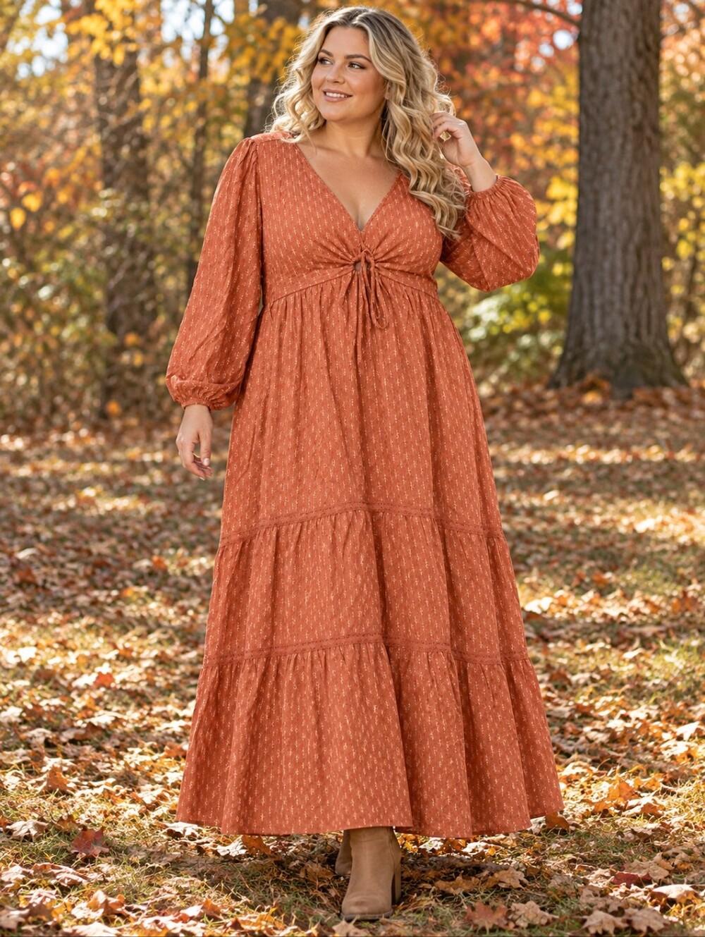 torrid Rust Tie-Front Tiered Maxi Dress